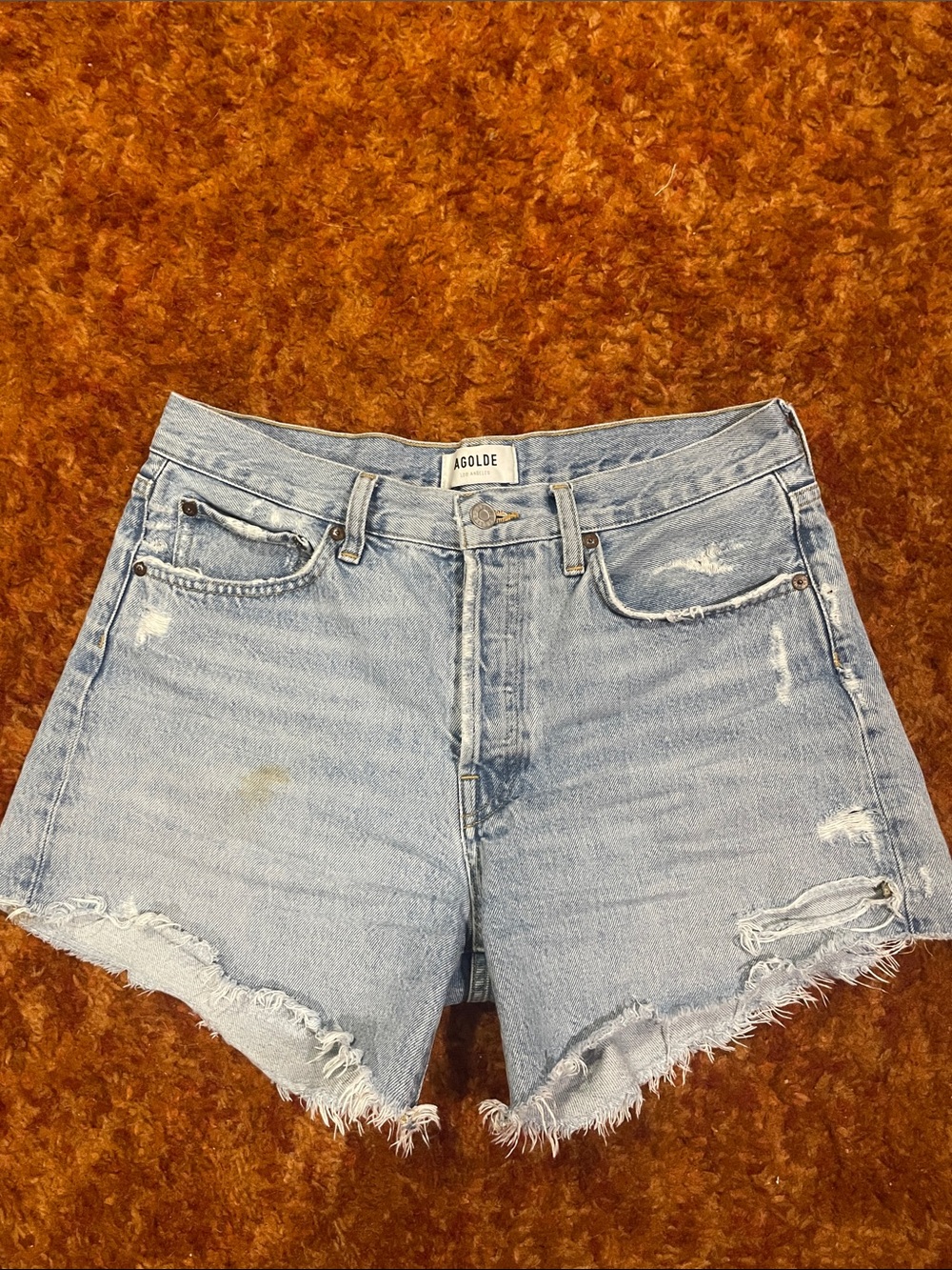 Agolde Light Wash Distressed Denim Cutoff Shorts